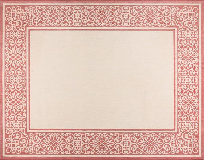 Gertmenian Indoor/Outdoor Flatweave Area Rug - 6x9 Medium, Stain & UV Resistant, Ideal For Deck, Patio, Poolside, Mudroom - Abstract Border, Red Tan, 22969
