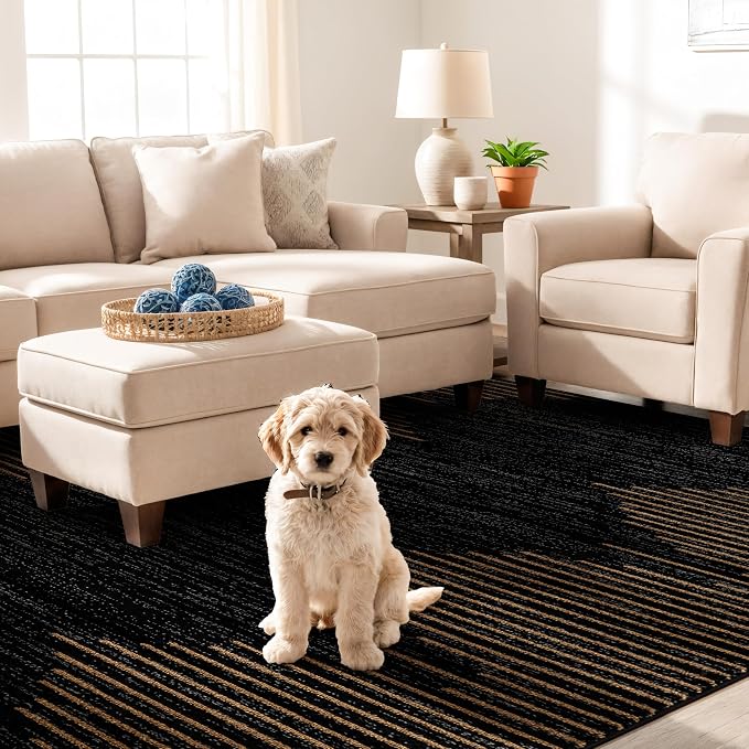 Rugshop Bohemian Stripe Stain Resistant High Traffic Area Rug Camel 5' x 7' | Rectangular, Size 5' x 7', Living Room, Bedroom, Dining Room, Home Office, Kitchen, Entryway, Hallway, Nursery, Kids Room