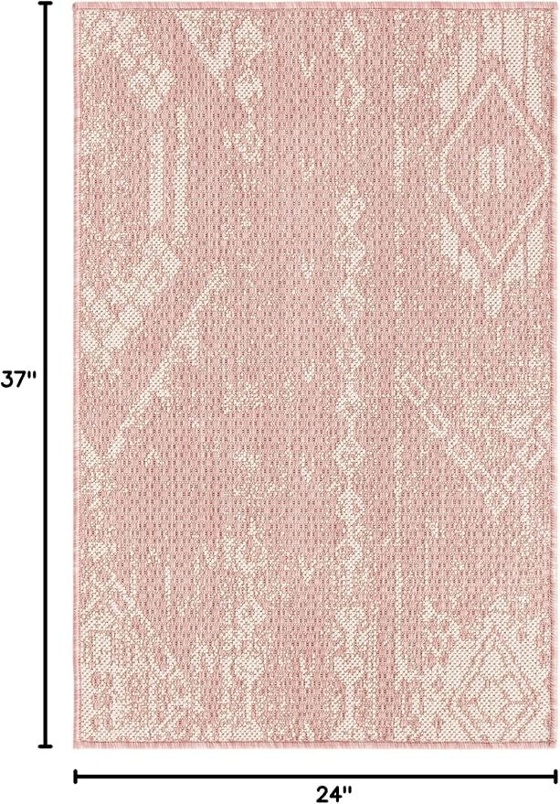 Unique Loom Outdoor Bohemian Collection Area Rug - Anthro (2' x 3' 1" Rectangle, Pink/ Ivory)