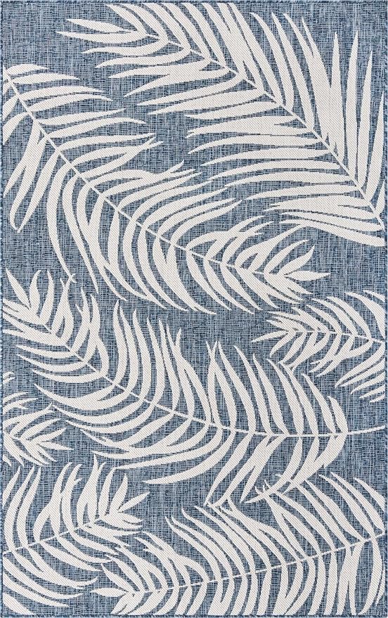 Unique Loom Outdoor Botanical Collection Area Rug - Palm (5' x 8' Rectangle Blue/Navy Blue)