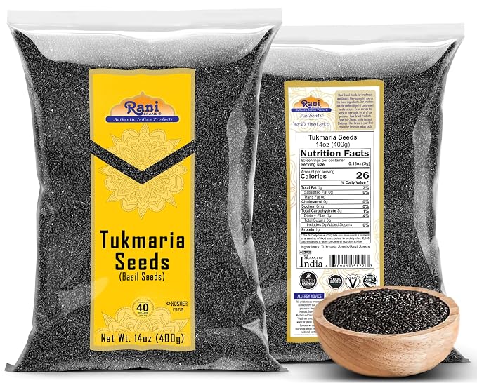 Rani Tukmaria (Holy Basil Seeds) 14oz (400g) Used for Falooda / Sabja Dessert, Spice & Ayurveda Herbal ~ All Natural | Gluten Friendly | NON-GMO | Kosher | Vegan | Indian Origin