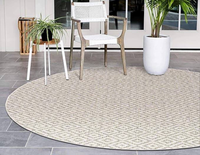 Unique Loom Outdoor Collection Area Rug - Costa Rica (4' 1" Round, Light Gray/ Ivory)