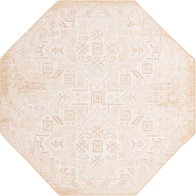 Unique Loom Outdoor Aztec Collection Area Rug - Coba (7' 10" Octagon, Natural/ Ivory)