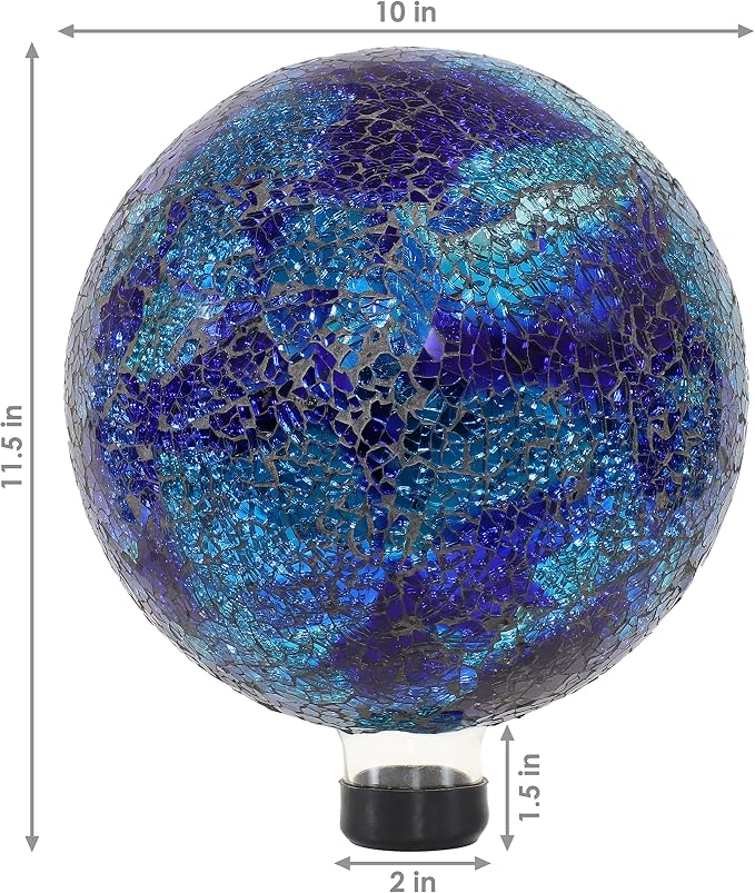 Sunnydaze 10" Mosaic Glass Gazing Ball for Garden, Globe for Outdoor Decor | Deep Ocean Swirl, Decorative Sphere Fits Most Stands, Garden Ball for Outside, Flower Bed, Backyard, or Indoor Display
