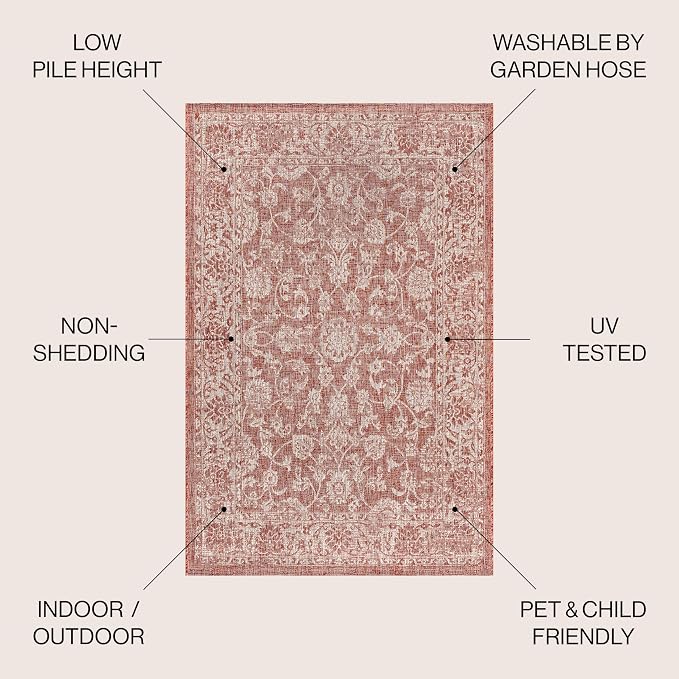 JONATHAN Y Weave Floral Indoor Outdoor Round Area Rug 3 Ft Red/Taupe, Tela Bohemian Textured for Backyard, Patio, Porch, Easy-Cleaning, High Traffic, Pet-Friendly, Non-Shedding (SMB100A-3R)