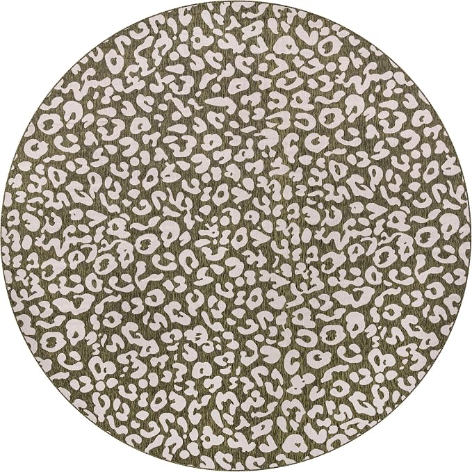 Unique Loom Outdoor Safari Collection Area Rug - Leopard (13' Round, Green/ Ivory)