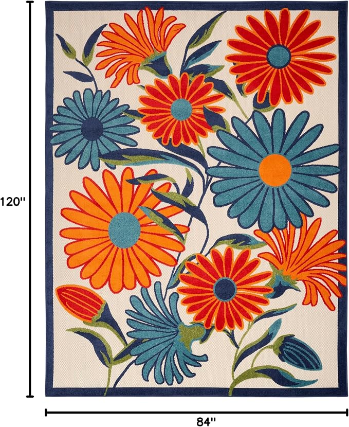 Nourison Home Aloha Multicolor 7' x 10' Area Rug - Easy Clean, Non Shedding, Bed Room, Living Room, Dining Room, Kitchen (7' x 10')