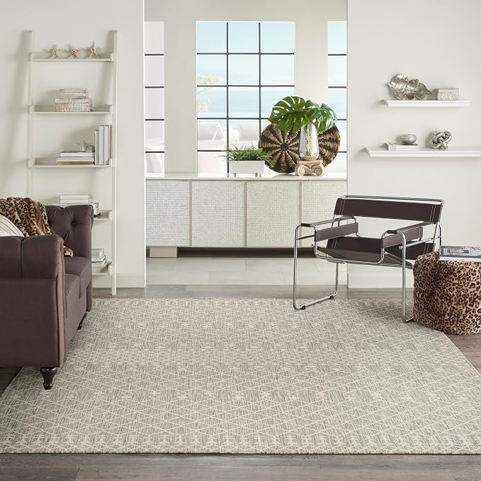 Nourison Home Positano Light Grey 10' x 14' Area Rug - Easy Clean, Non Shedding, Bed Room, Living Room, Dining Room, Kitchen (10' x 14')