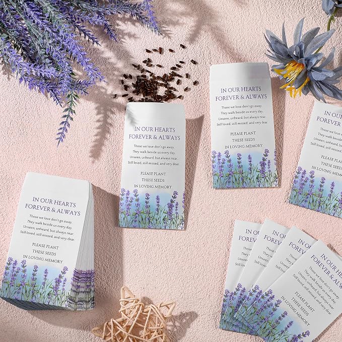 Fumete 120 Pack Lavender Seed Packets Bulk Memorial Day Lavender Coin Envelopes Kraft Small Celebration of Life Funeral Favors for Guests Veterans Day Sentimental Funeral Service Gift, 3.9 x 2.4 Inch