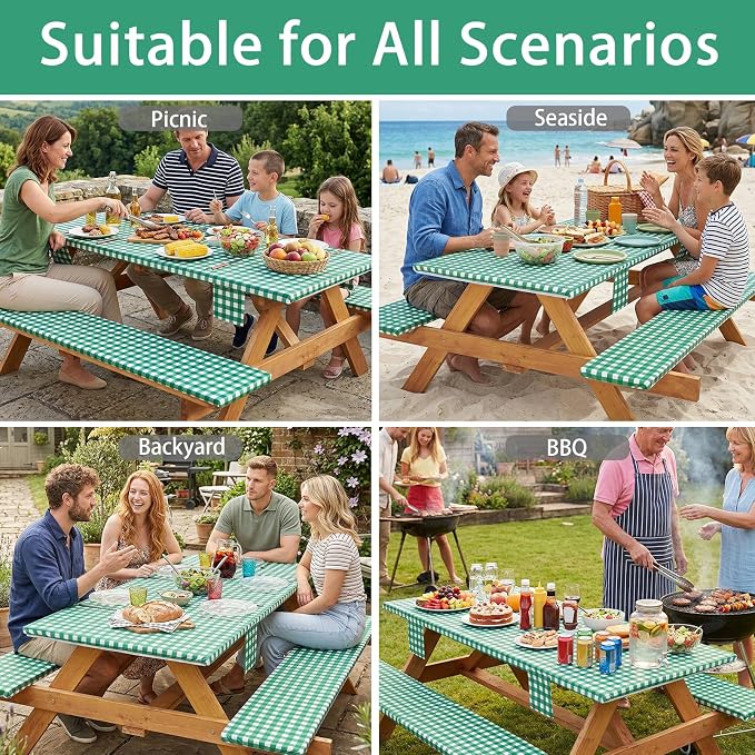 Jobunai 3 Piece 72x30 Inch Fitted Elastic Heavy Duty Picnic Table Cover with Bench Covers RV Accessories for Outside Inside Summer Fall Party Decor Unique Gifts for Coworkers Friend Teacher Sister