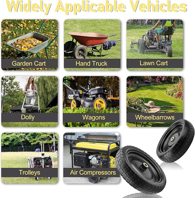 13" Flat Free Wheels for Gorilla Carts, 4.00-6 Solid Tires with 5/8" Bearings & 2.17" Offset Hub, Replacement for Garden Carts, Hand Truck, Yard Trailer, 2 Pack | Vypart