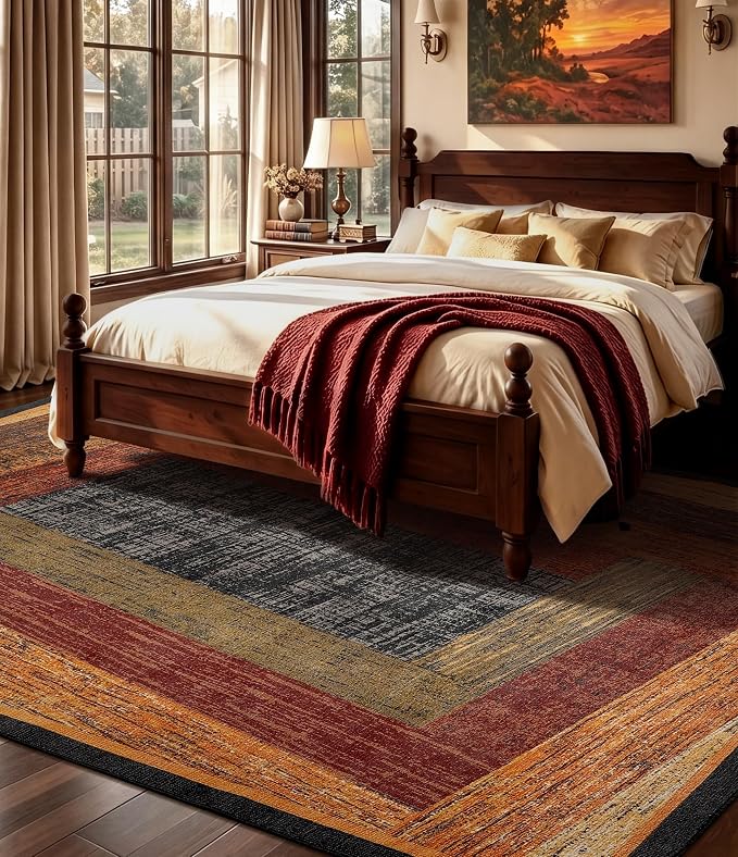 Brown Geometric Woody Area Rug 6x9 for Living Room,Retro Farmhouse Rugs Washable,Vintage Rug Non Slip, Boho Area Rug for Kitchen,Dining Room,Bedroom