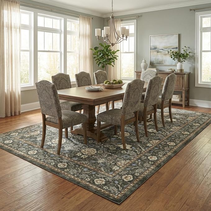 GarveeHome Area Rugs 8x10 for Living Room, Floral Large Washable Rug Soft Non Slip Carpet Indoor Thin Accent Rug for Bedroom Dining Room Playroom Nursery Home Decor