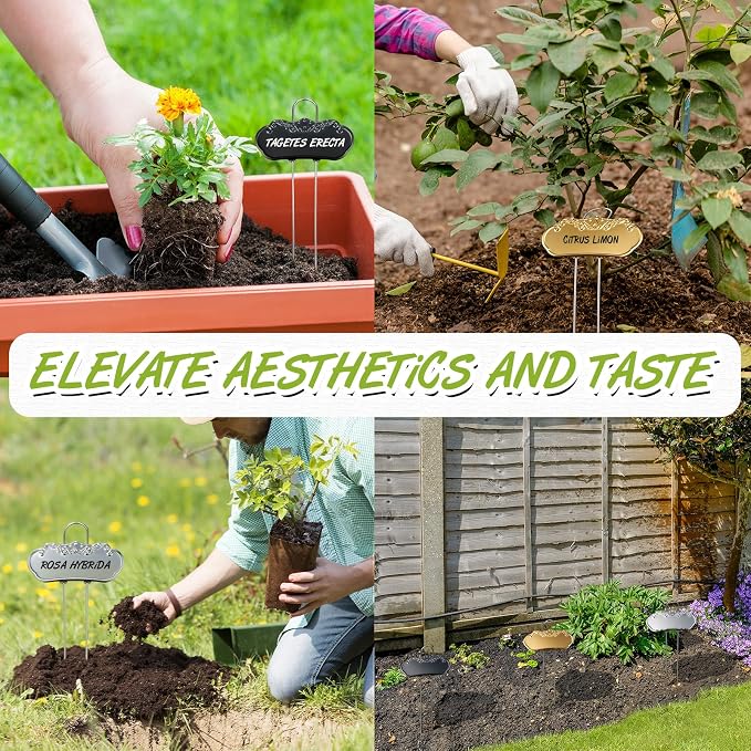 Landhoow 30 Pack 4.5 x 3.7'' Metal Plant Tags Waterproof Metal Plant Labels 11.2'' Tall Outdoor Garden Markers for Flower Fruit Vegetable Herb Flower 304 Stainless Steel Weatherproof Signs, 3 Colors