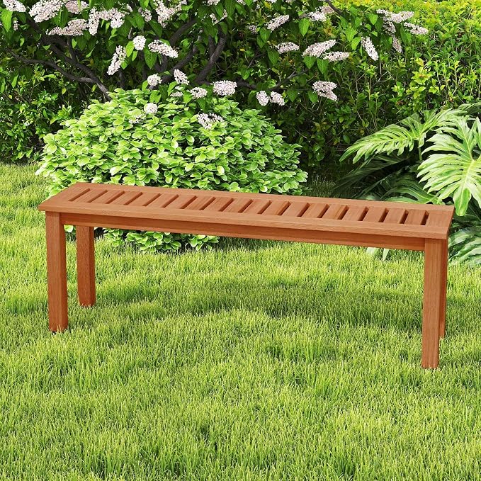 Giantex 47" Outdoor Bench with Slatted Seat, 705Lbs Capacity, Solid Wood Frame, Teak Oil Finish, Backless Garden Bench for Patio Dining, Yard, Porch, Entryway, Park, 2-Person Outside Seat Chair (2)