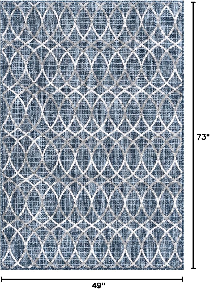 Unique Loom Outdoor Trellis Collection Area Rug - Gitter (4' 1" x 6' 1" Rectangle, Blue/ Ivory)