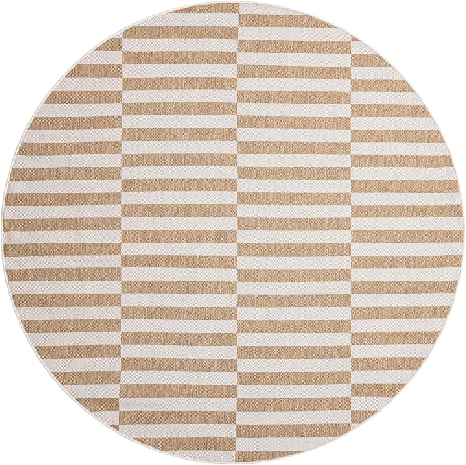 Unique Loom Outdoor Striped Collection Area Rug - Striped (7' 10" Round Taupe/Ivory)