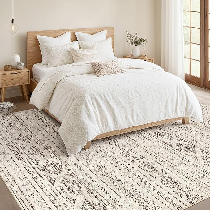 Nakagishi Boho 6x9 Area Rug Living Room Rugs Machine Washable Dark Brown | Soft, Pet & Kid Friendly, Carpet for Living Room/Bedroom/Office/Kitchen/Nursery, Daily Home Decor Stain Resistant Moroccan