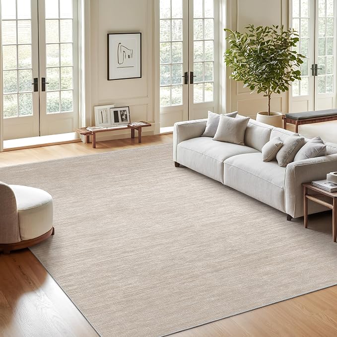 Valenrug 8x10 Area Rugs for Living Room, Large Washable Rug Non Slip, Beige | Soft Low Pile, Thin & Lighweight Carpet, Folable Stain Resistant Modern Indoor Floor Mat for Bedroom, Dining Room, Home Decor