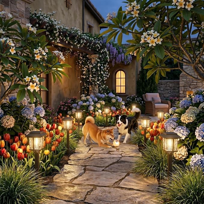 XMCOSY+ Solar Outdoor Lights Waterproof IP65, Solar-Powered Garden/Yard/Pathway Lights with Warm White 2-Tone Bronze-Wood Stainless Steel Design for Landscape Driveway Walkway Decorative