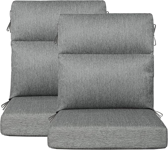 Outdoor Patio Chair Cushions 44x21x3.5 inch, Set of 2 Thicken Comfy Cushions for Rocker Non Slip Fade Shield Water Repellent High Back with Ties, Linenweave Gray