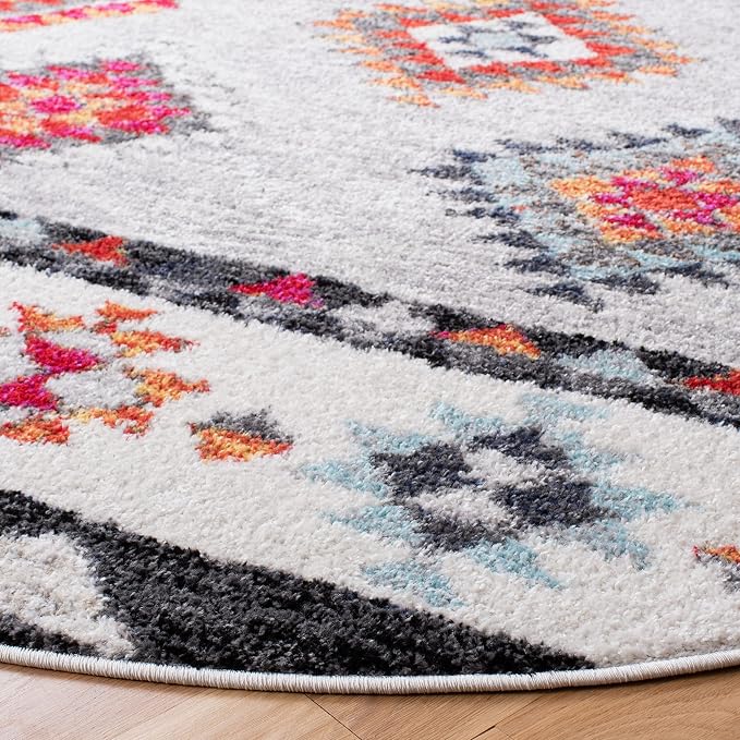 SAFAVIEH Adirondack Collection 6' Round Grey / Red ADR245F Boho Tribal Non-Shedding Dining Room Entryway Foyer Living Room Bedroom Area Rug