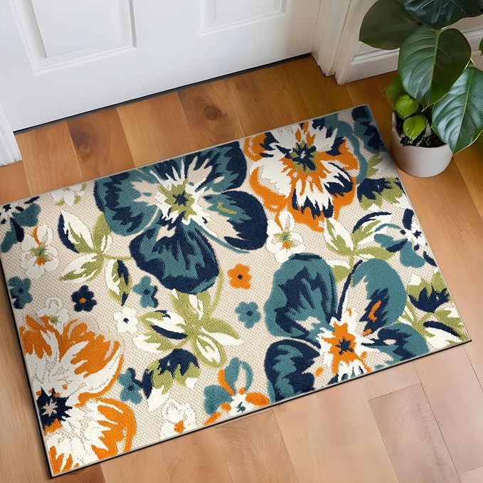 Rugshop Multi Bergamo Floral Indoor/Outdoor Runner Rug Machine Washable for Hallway, Entryway and Kitchen, 2'7" x 4'