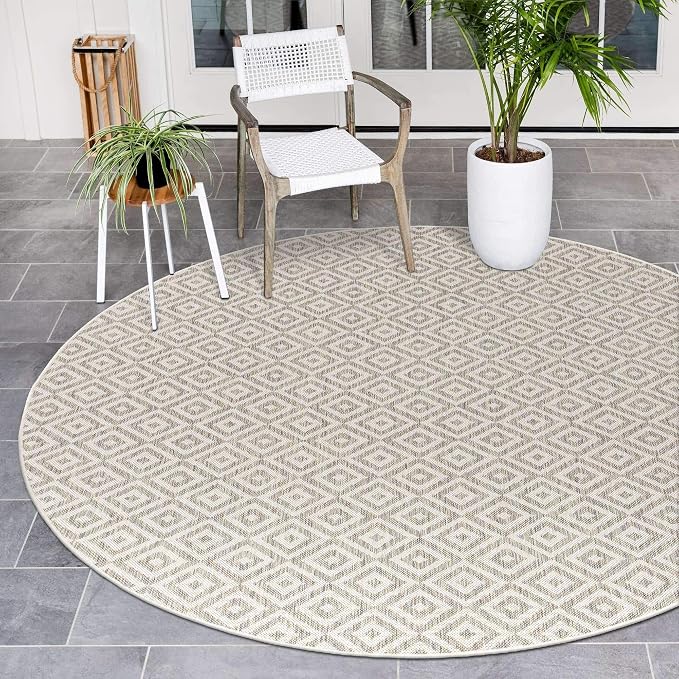 Unique Loom Outdoor Collection Area Rug - Costa Rica (6' 7" Round, Light Gray/ Ivory)
