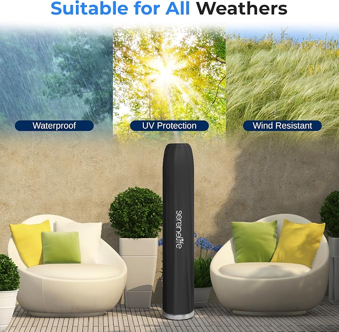 SereneLife Patio Heater Cover Bag for SLOHT50 Infrared Outdoor Electric Space Heater, Heavy Duty Propane Heater Cover, Durable, Tearproof, Waterproof, Dustproof, Wind/Sun/ Snow Resistant