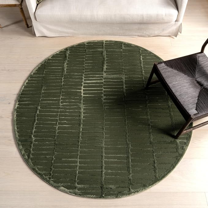 nuLOOM Kailani Green Geometric Washable Area Rug, 6' Round | Nuloom Kailani Geometric 6' Round Machine Washable Area Rug for Living Room Bedroom Dining Room, Green