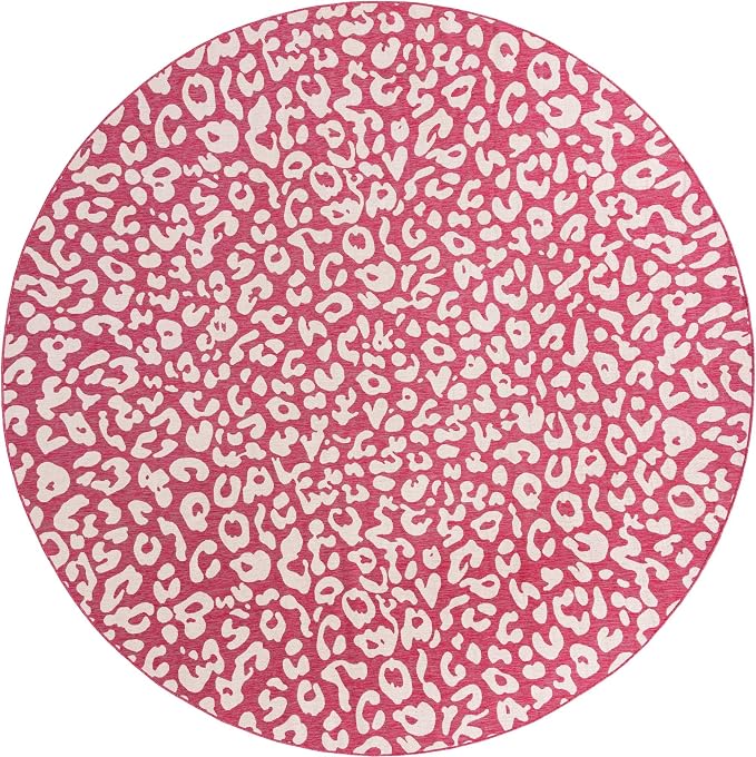 Unique Loom Outdoor Safari Collection Area Rug - Leopard (13' Round, Magenta/ Ivory)