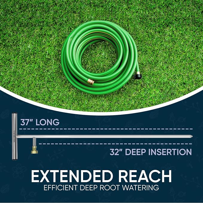 Varomorus Stainless Steel Deep Root Feeder for Tree Watering Spike Tool Irrigation for Outdoor Plants System Wand T-Handle One-Piece