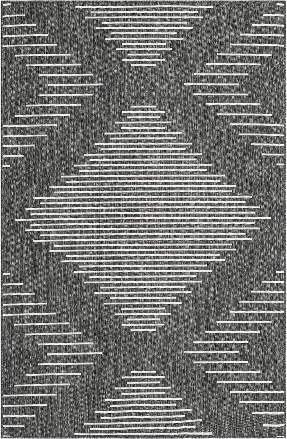 Unique Loom Outdoor Modern Collection Area Rug - Tambor (5' 3" x 8' Rectangle, Charcoal Gray/ Ivory)