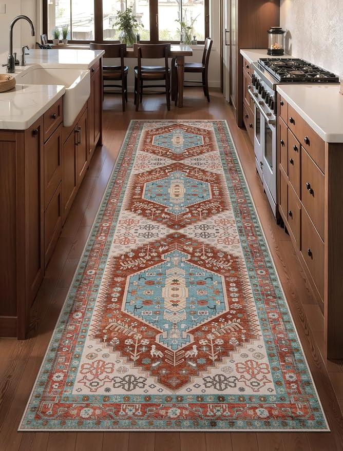 Ciicool Long Washable Runners Area Rug for Hallways,Ultra Soft 2x8ft Carpet | Oriental Non-Slip Thin Indoor Mat Vintage Entry Rugs for Kitchen Entryway Bedroom Bedside Living Room Laundry Bathroom Decor