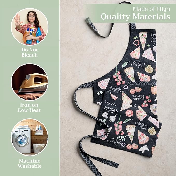 Maison d' Hermine Aprons for women with Pocket 100% Cotton (27.50"x31.50") | Adjustable Neck Strap & long ties Apron Men Chef Wedding Cooking Gardening Server Maid