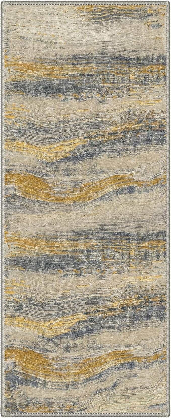 BEIMO 2x8 Non Slip Runner Rugs for Hallway, Wave Abstract Golden Beige | Soft Machine Washable Modern Runners,Streaks Pattern Indoor Marble Carpet for Kitchen Laundry Room Bedroom Bathroom