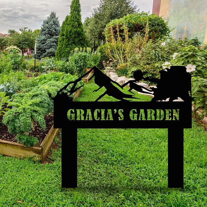 Personalized Garden Sign with Stake, Custom Mountain and Sun Metal Sign for Outdoor, Customized Large Metal Yard Decor, Lawn Art, Farmhouse Decor, Housewarming Gift