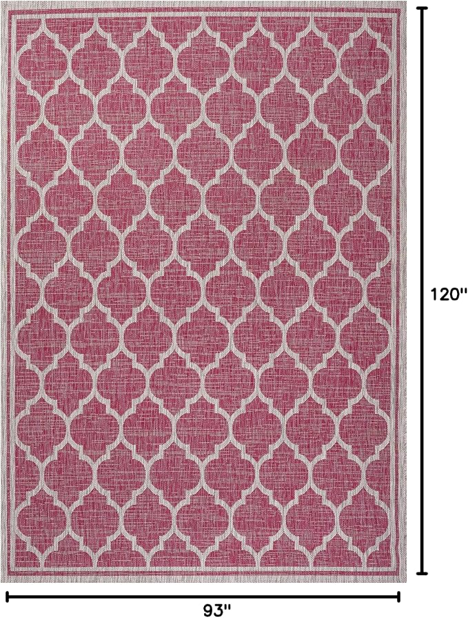 JONATHAN Y Moroccan Trellis Indoor Outdoor Area Rug 8X10 Fuchsia/Light Gray, Trebol Textured Weave for Backyard, Patio, Porch, Easy-Cleaning, High Traffic, Pet-Friendly, Non-Shedding (SMB109H-8)