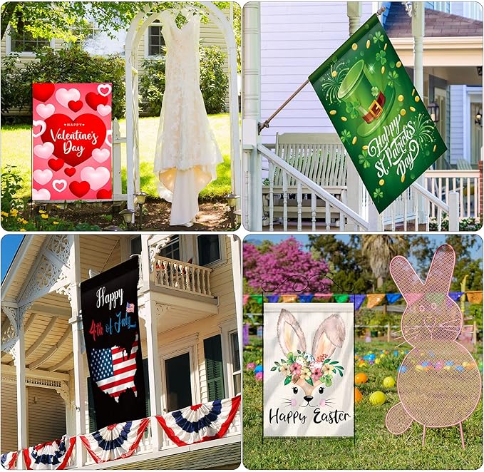 Mixweer 12 Pack 28 x 4 Inch Independence Day Flags Seasonal Garden Flags for Outside Holiday Double Sided Large Spring Summer Patriotic Lawn Yard Outdoor Banner Set Polyester for Festive Decorations