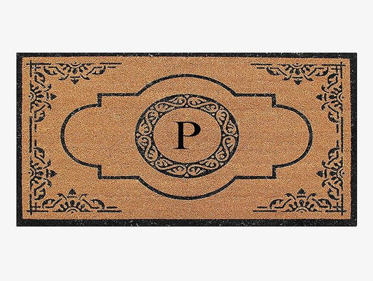 A1 Home Collections First Impression Hand Crafted Abrilina Entry Coir Monogrammed Double Doormat, 72" L x 36" W, X-Large