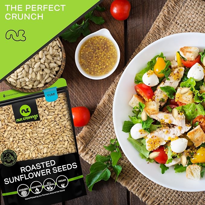 NUT CRAVINGS - Roasted Unsalted Sunflower Seeds Kernels to eat, No Shell Hulled (4oz - 0.25 LB) Packed Fresh in Resealable Bag - Healthy Protein Snack, Food Assortments