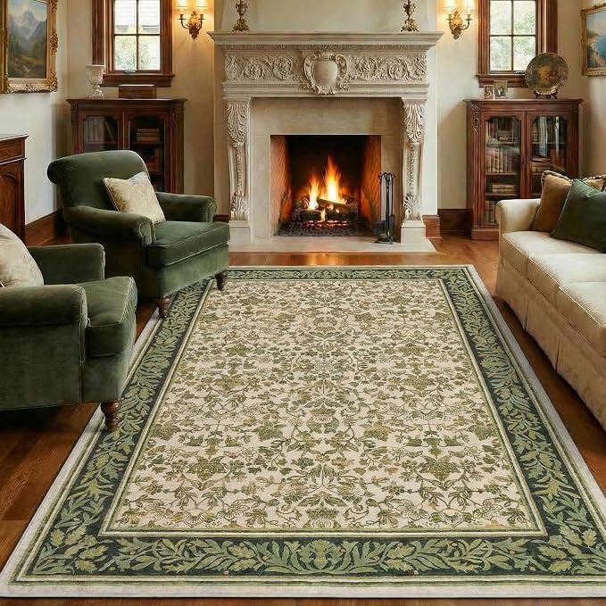 GarveeHome 5x7 Area Rugs for Living Room: Washable Bedroom Rug Light Green | Boho Vintage Non Slip Soft Low Pile Stain Resistant Indoor Carpet for Farmhouse Dining Room Nursery Home Office