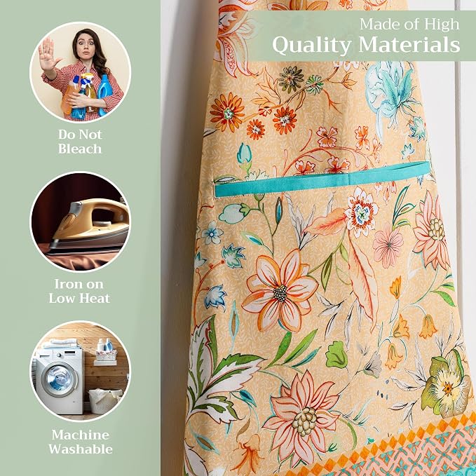 Maison d' Hermine Aprons for women with Pocket 100% Cotton (27.50"x31.50") | Adjustable Neck Strap & long ties Apron Men Chef Wedding Cooking Gardening Server Maid