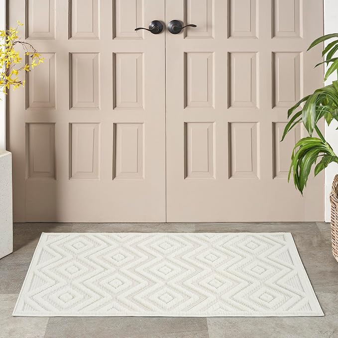 Nourison Home Versatile Ivory White 3' x 5' Area Rug - Easy Clean, Non Shedding, Bed Room, Living Room, Dining Room, Kitchen (3' x 5')