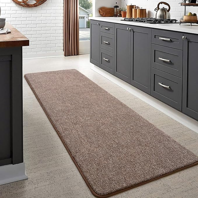 Keeko 2x8 Area Rugs for Living Room,Soft Washable Memory Foam Bedroom Rug | Indoor Throw Rug Low Pile Minimalist Non Slip Carpet for Kids Nursery Classroom Dorm Room Home Decor Brown and White