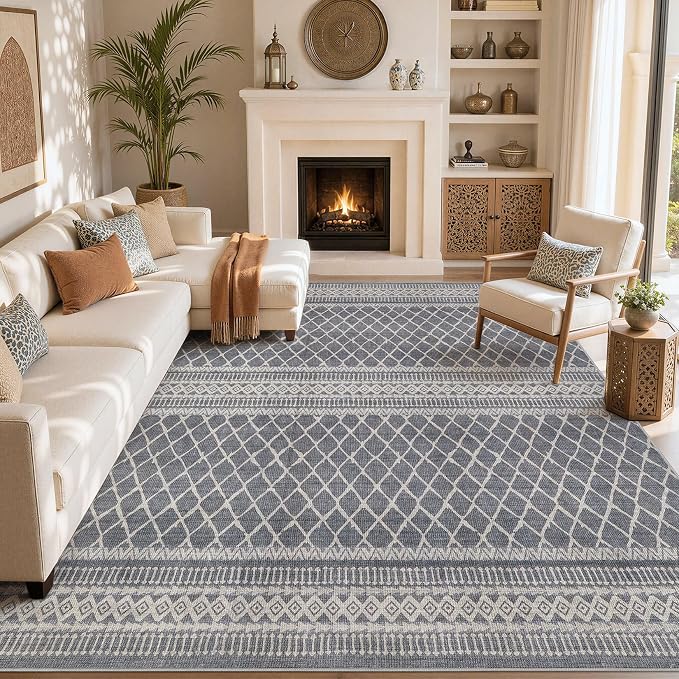 cotiled Boho 10x14 Area Rug for Living Room: Large Moroccan Washable Rug | Solve Modern Neutral Trendy Home Decor - Stain Resistan Carpet for Bedroom Farmhouse Charcoal Grey