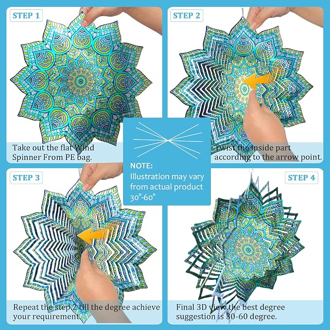 Wind Spinner Mandala Peacock Flower,12In Stainless Steel Wind Spinners Outdoor,3D Yard Art Decorations,Hanging Kinetic Sculptures,Garden Decor,Gifts for Women,Mother,Men,Father,Holidays