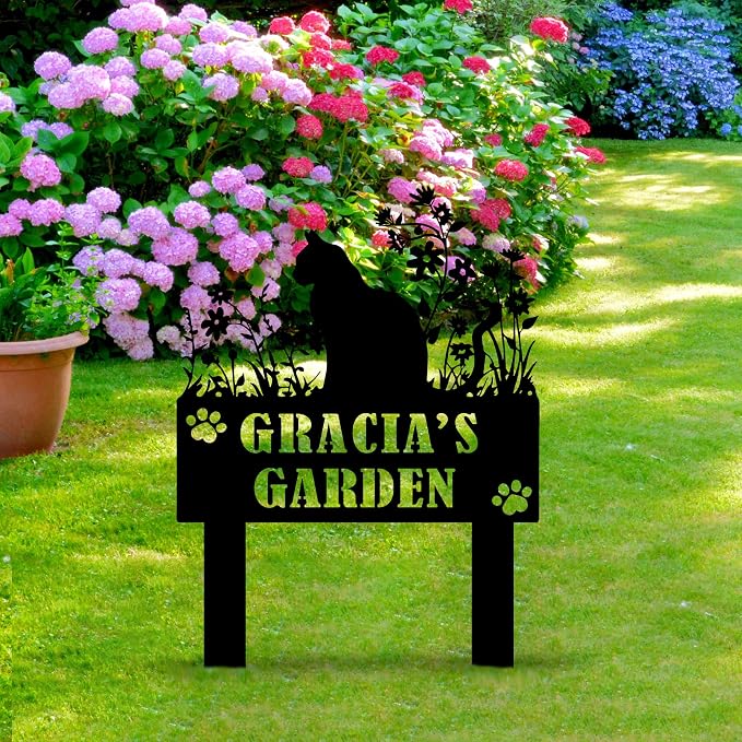 Custom Cat Garden Sign with Stake, Persnalized Metal Sign for Outdoor, Customized Metal Yard Decor, Patio Lawn Art, Custom Pet Name for Farmhouse, Housewarming Gift