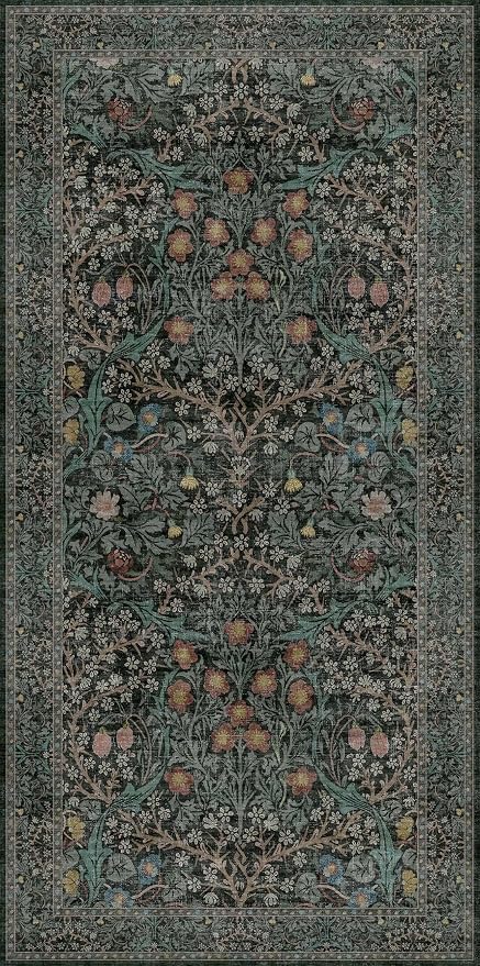 Dark Green Washable 3x6 Runner Rug for Entryway, Low Pile Non-Slip Indoor Floor Area Rugs for Kitchen, Bedroom Bedside, Bathroom, Stain & Fade Resistant, Vintage Floral Design