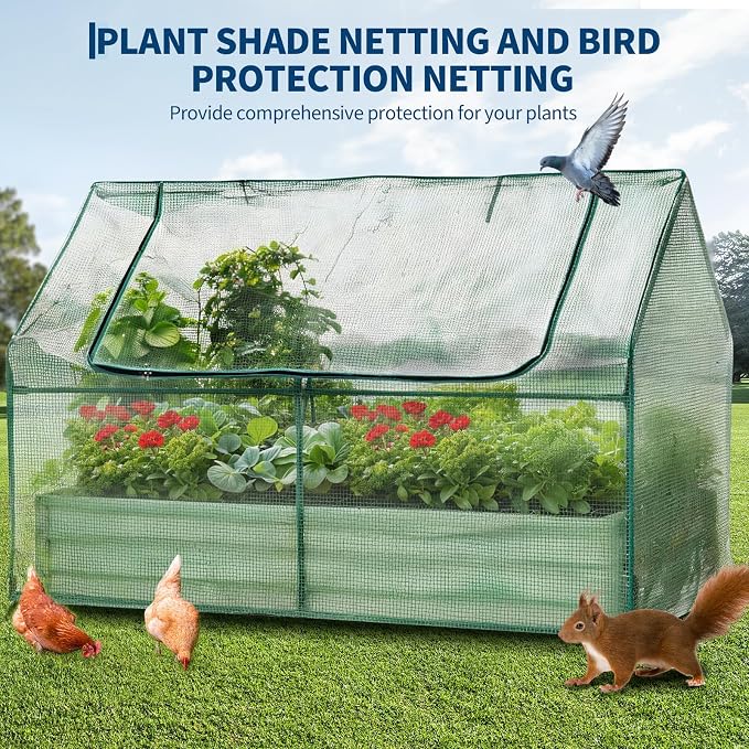 Garvee 72"x36"x12" Raised Garden Bed Kit with Pitched Roof Greenhouse Cover & Irrigation, 3-in-1 Metal Planter Box with Self-Watering System & Insect Mesh, Outdoor Raised Bed for Vegetables Flowers